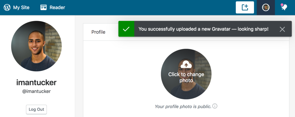 successful profile photo upload in gravatar