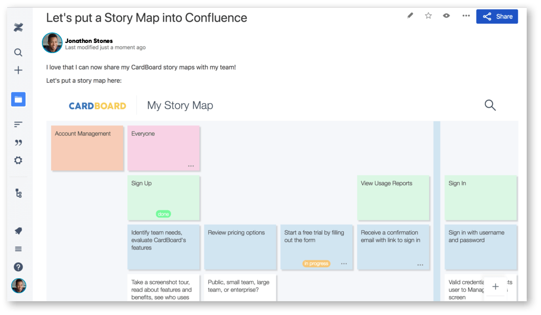 user story mapping Confluence integration