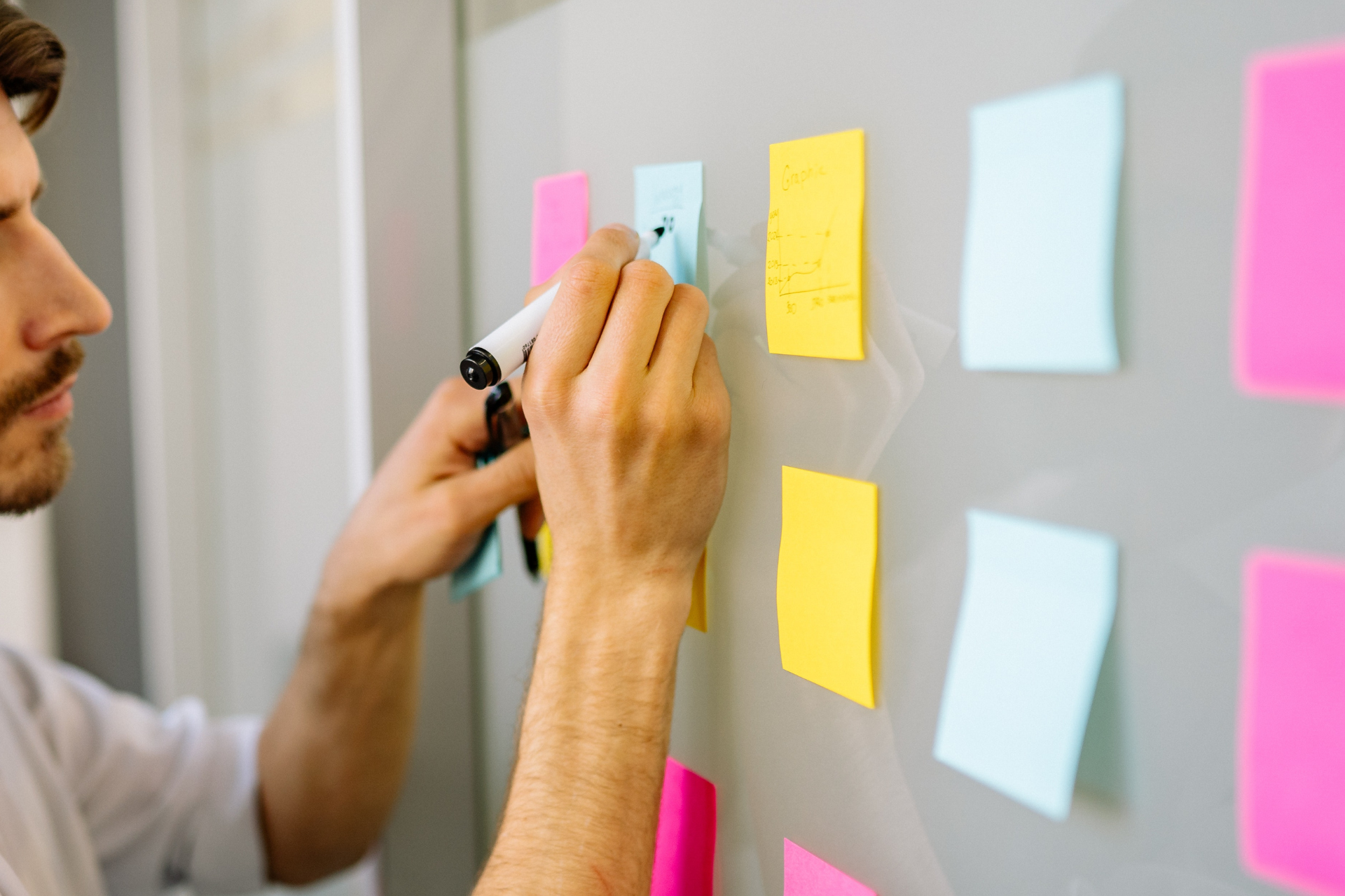 Why scrum? a guy with kanban style post-its.